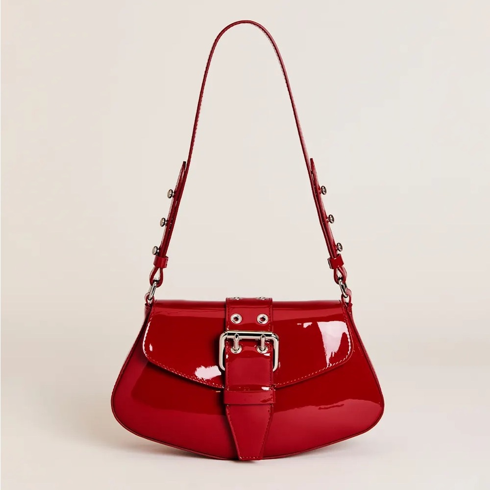 Reformation Rafaella Red Patent Leather Buckle Shoulder Bag NWT - Picture 3 of 5